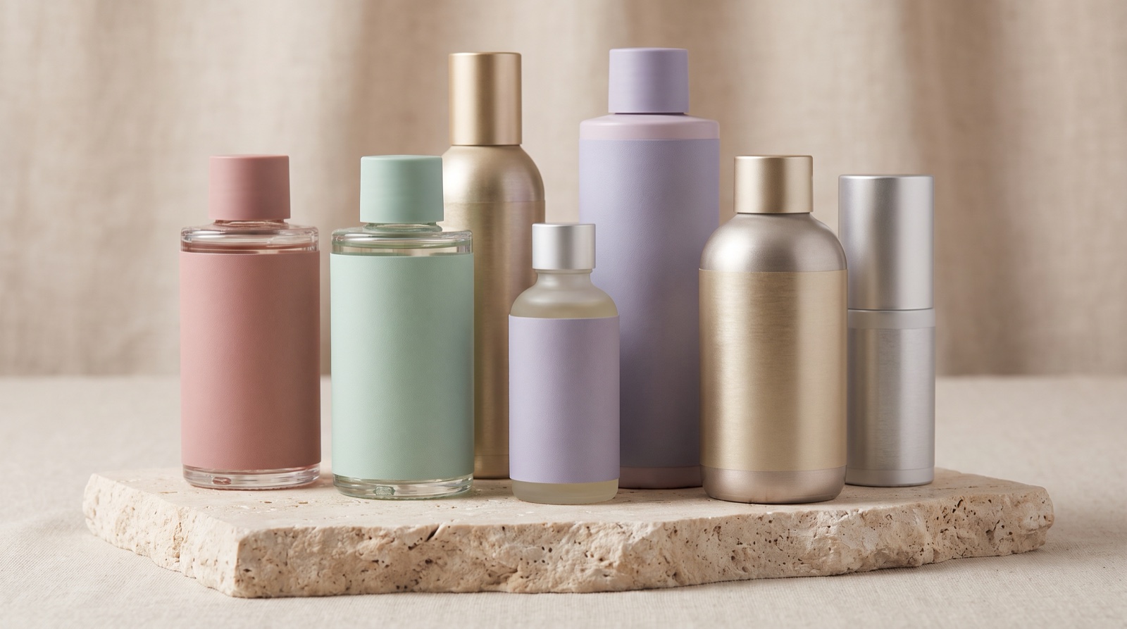 Cosmetic bottles with printed sleeves