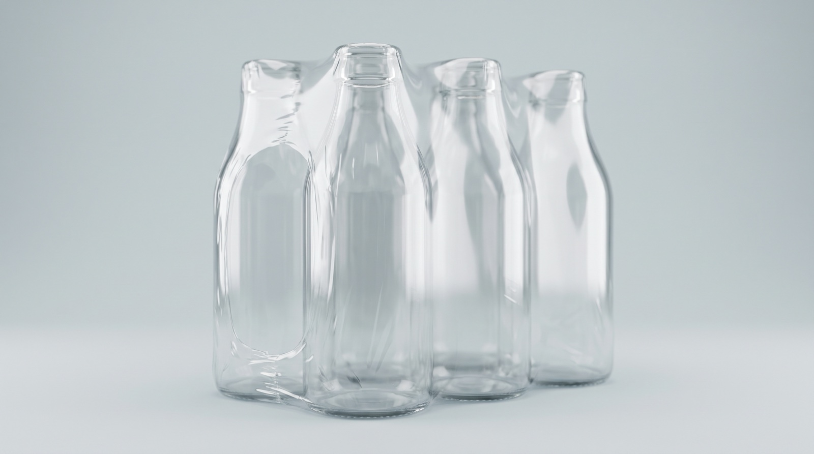 Six bottles bundled in clear shrink wrap