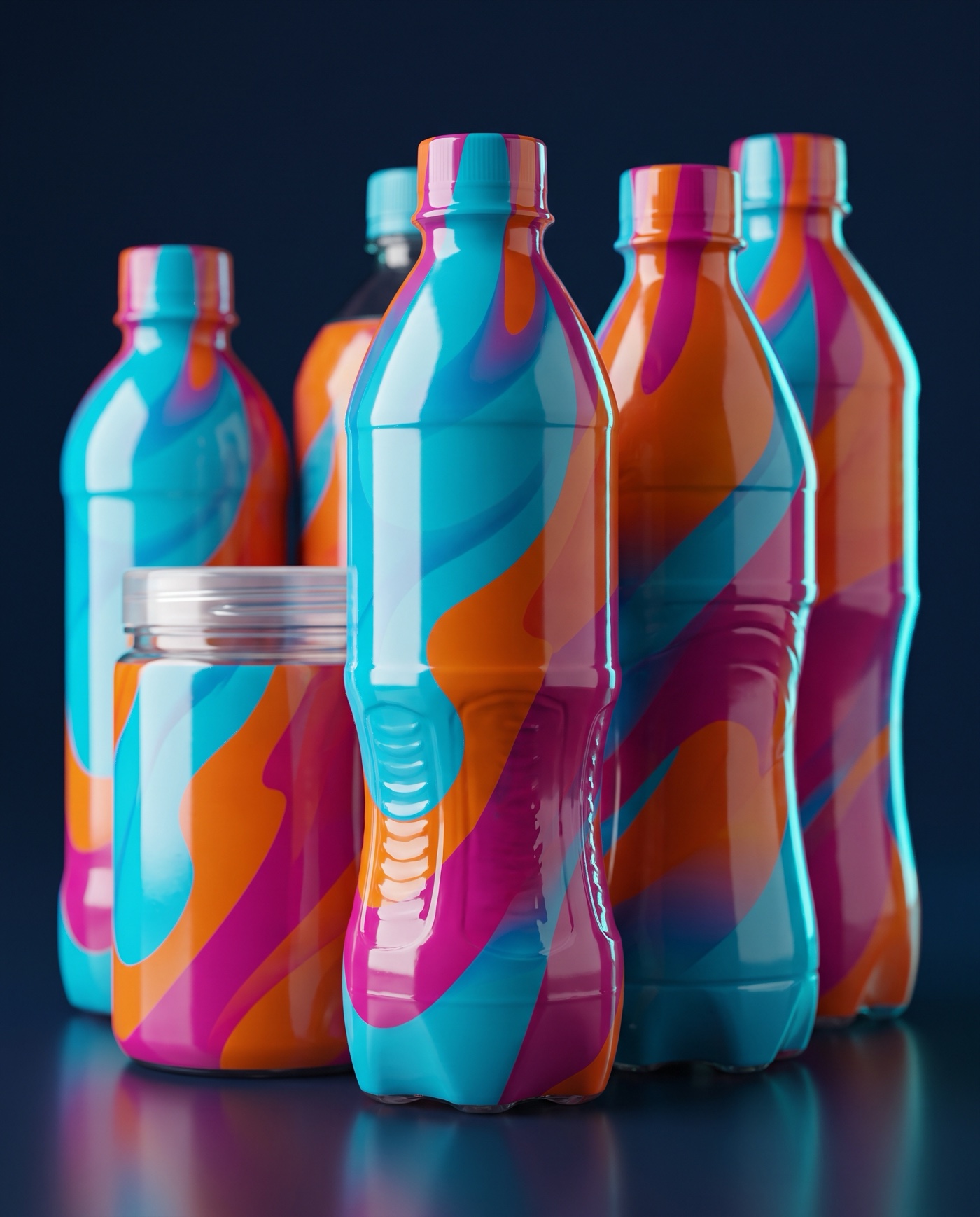 Bottles and jars wearing printed PVC shrink sleeves