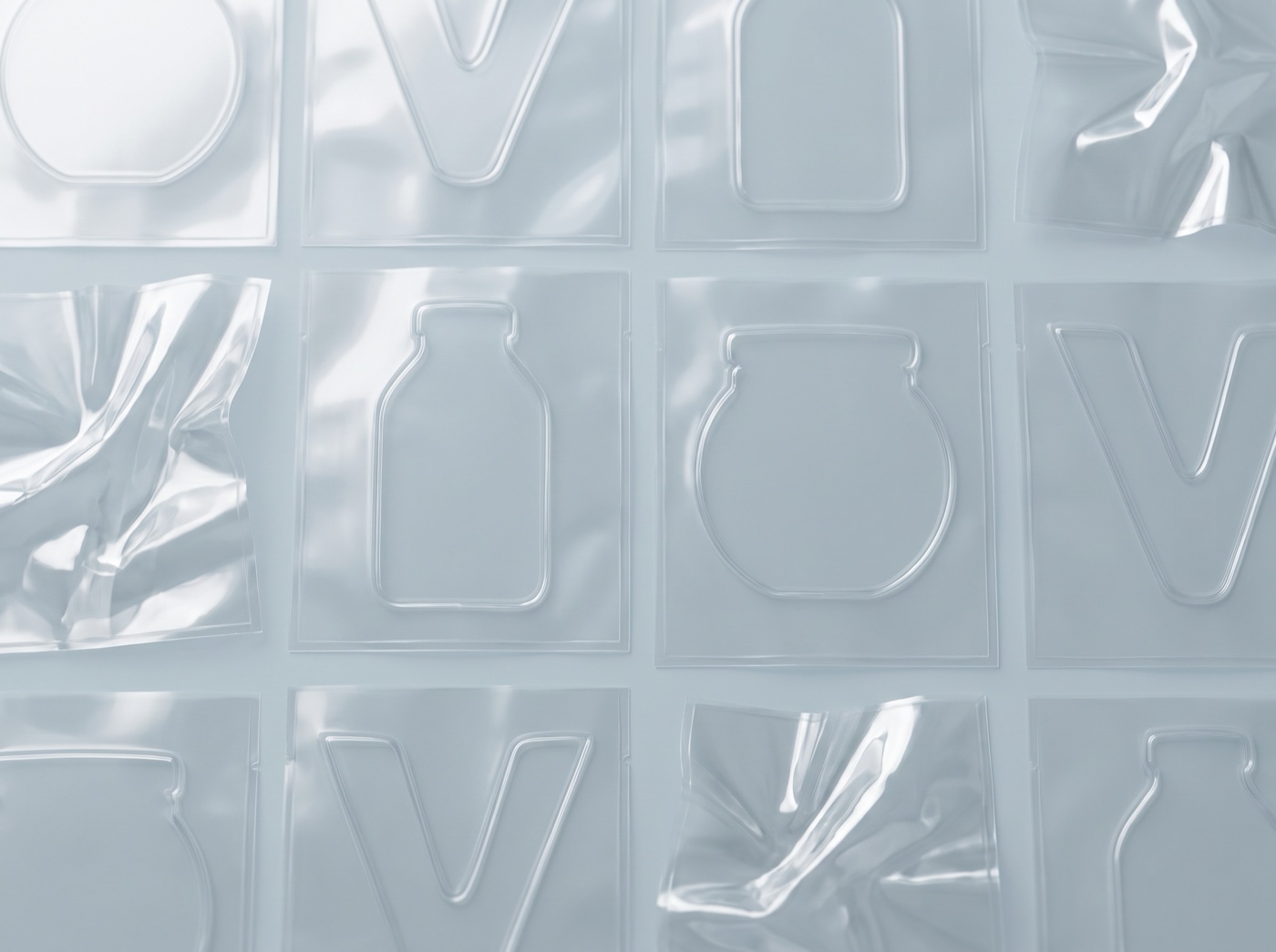 Die-cut bottle, jar, U and V shaped shrink bags