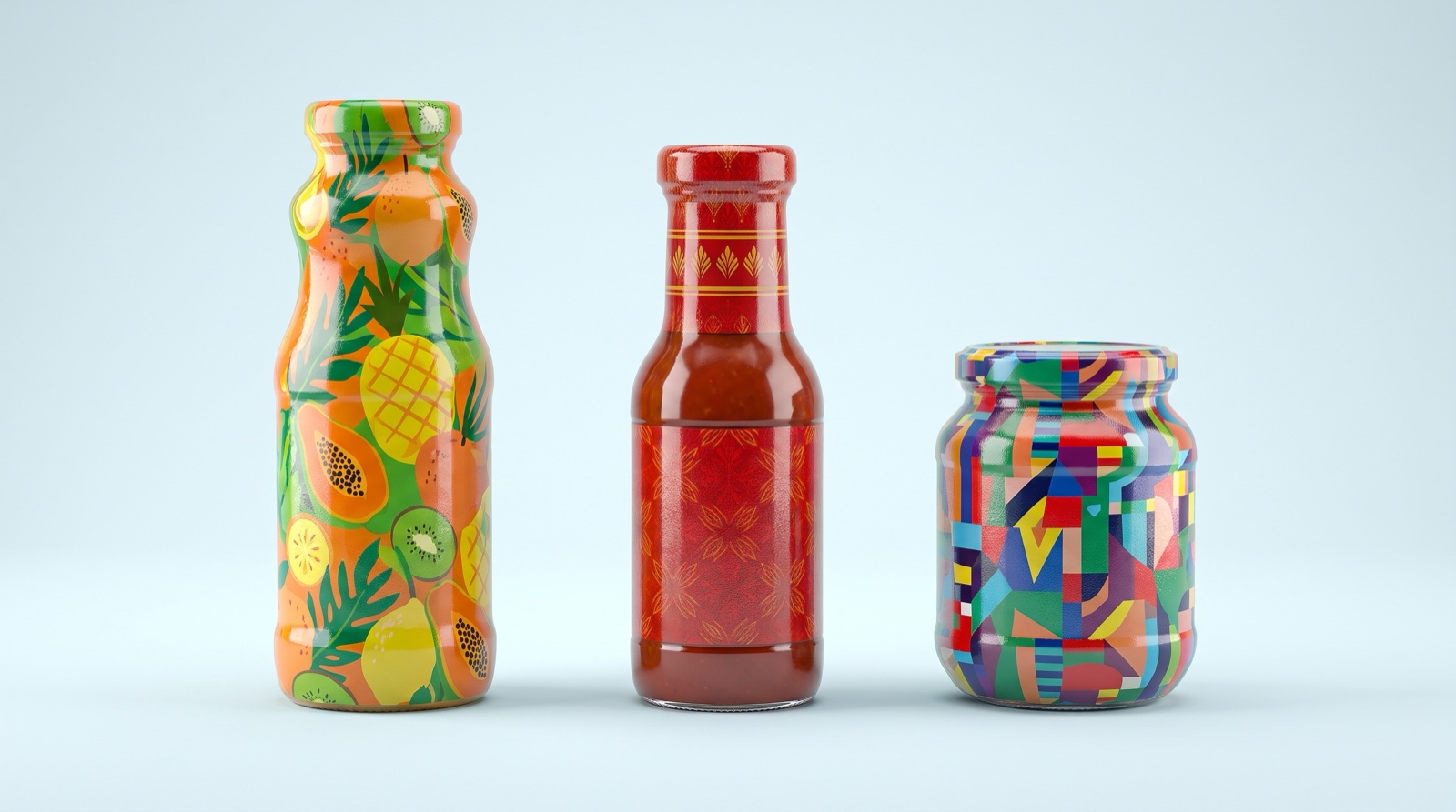 Bottles wrapped in printed shrink sleeves
